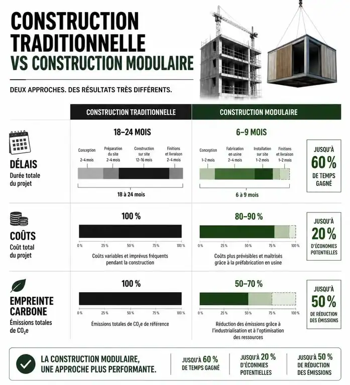 Comparatif construction bureaux modulaires vs construction traditionnelle