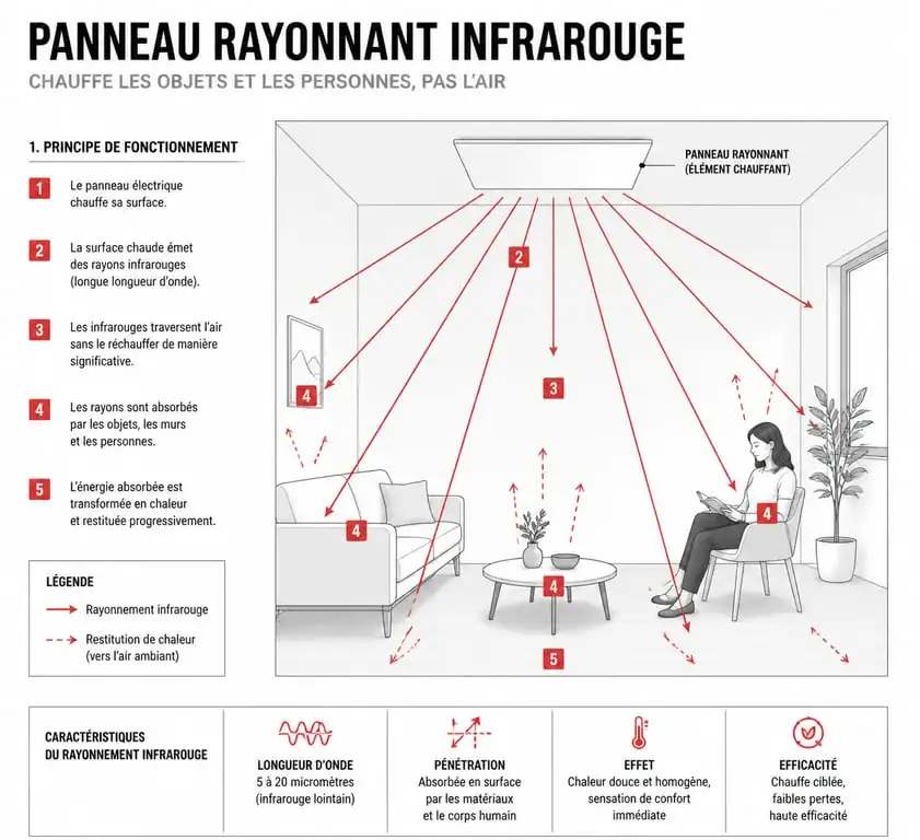 Fonctionnement du panneau rayonnant par rayonnement infrarouge