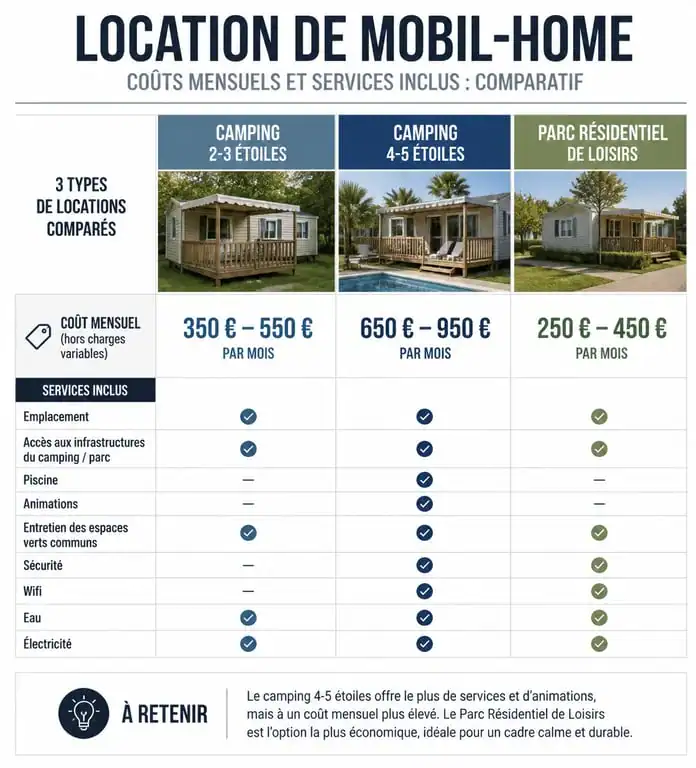 Comparatif des coûts et services pour la location d'un mobil-home à l'année entre particuliers