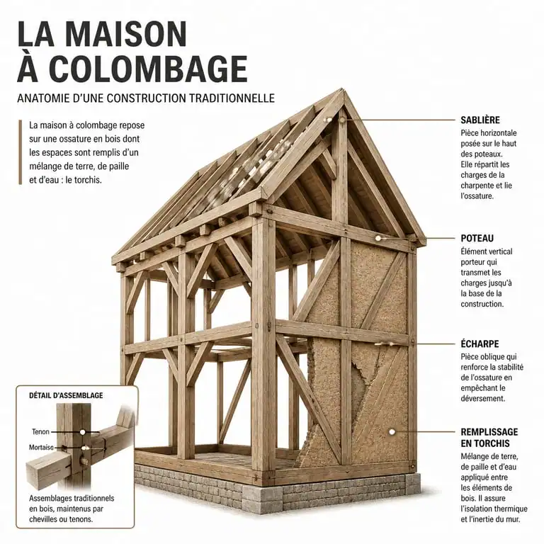 Schéma technique d'une maison à colombage