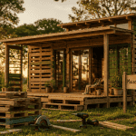 maison en palettes sur terrain verdoyant
