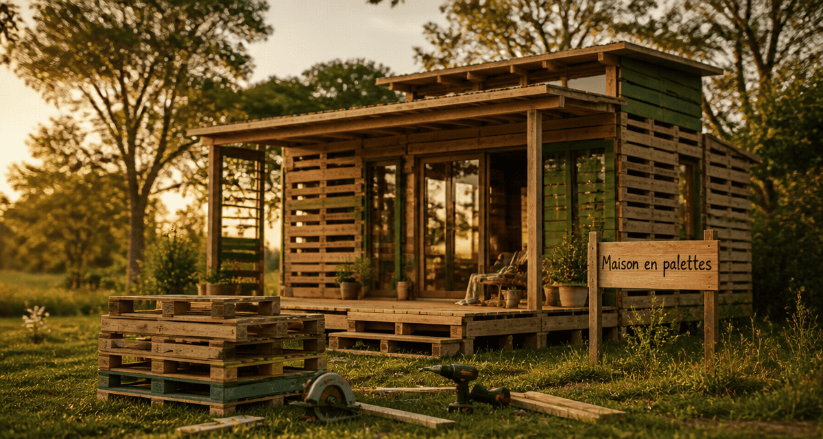 maison en palettes sur terrain verdoyant