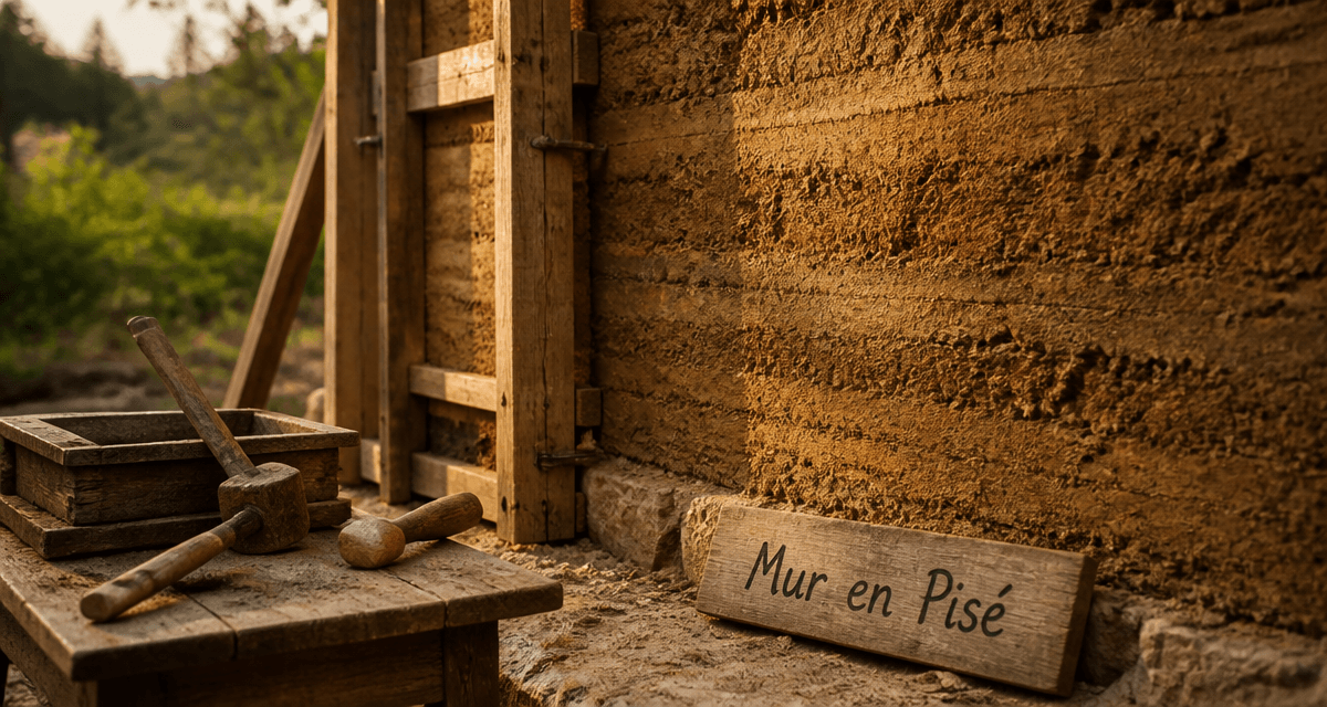 Mur en pisé authentique en restauration
