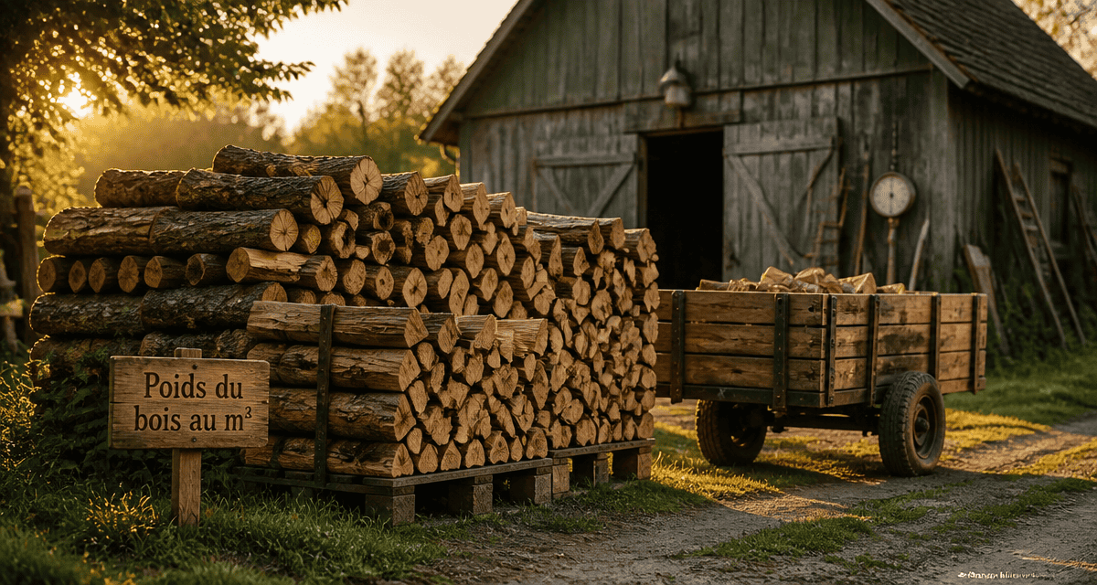 Poids du bois au m3 tas de bûches sur palettes