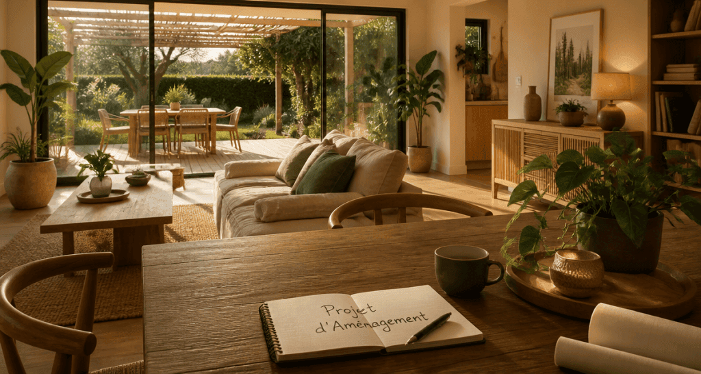 mon amenagement maison salon bois lin lumineux