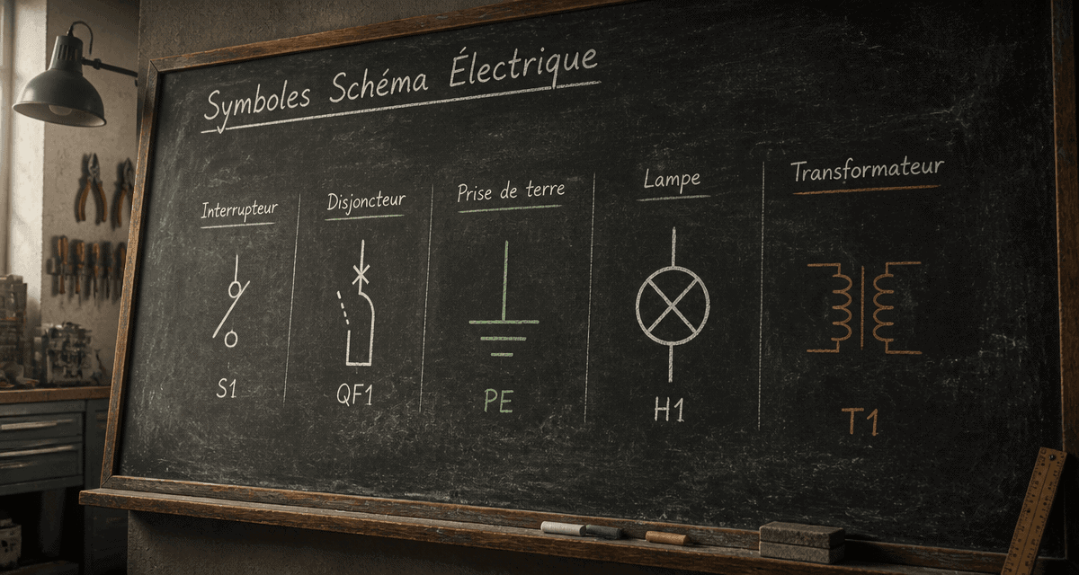 Symbole schéma électrique dessinés à la craie sur tableau noir