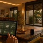 Domotique définition, salon connecté avec tablette