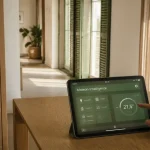 Domotique exemple : thermostat connecté sur tablette, maison intelligente