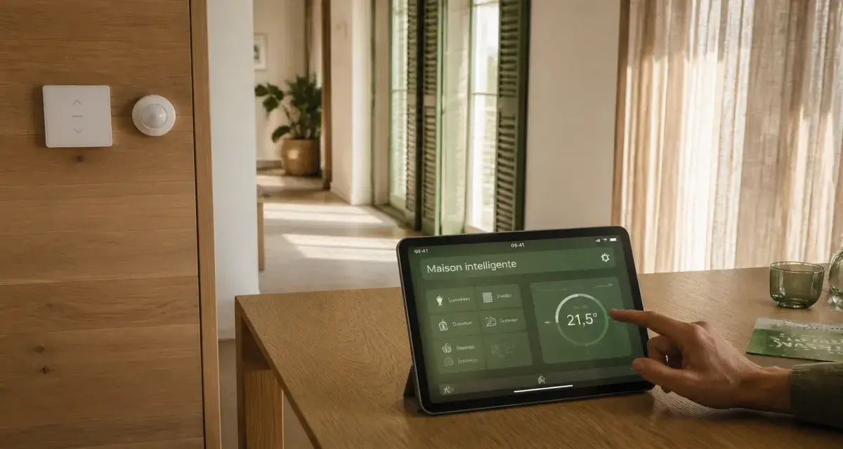 Domotique exemple : thermostat connecté sur tablette, maison intelligente