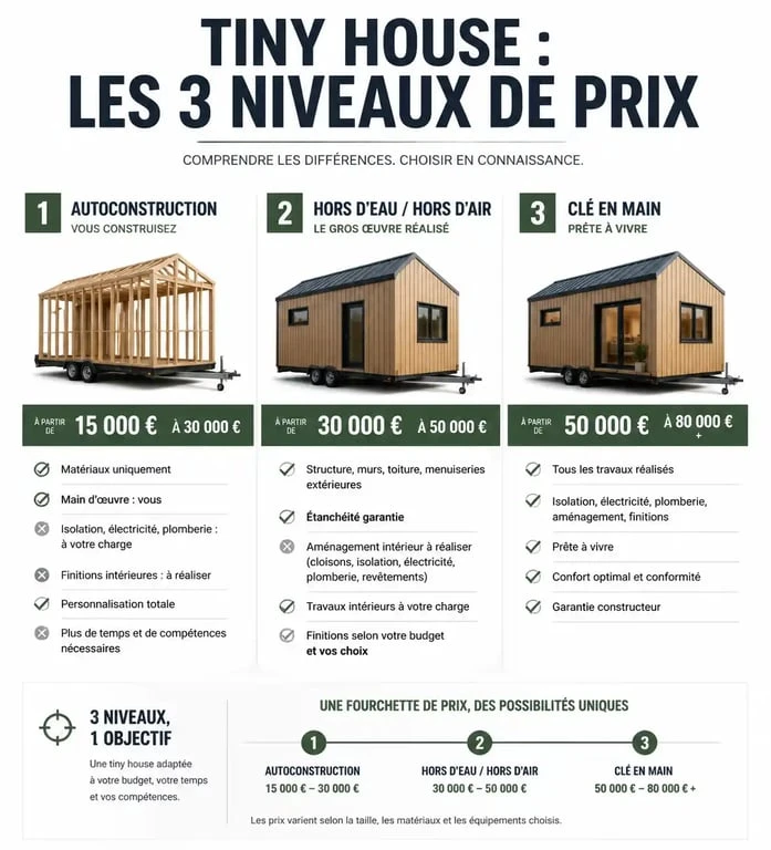 Infographie comparative du prix d'une tiny house selon le mode de construction