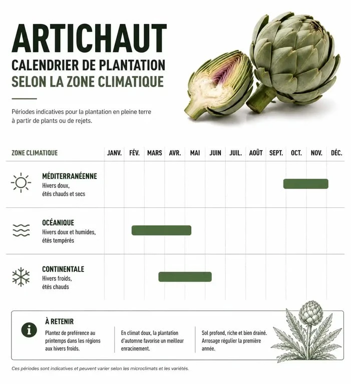 Calendrier de plantation de l'artichaut selon les zones climatiques pour réussir sa culture