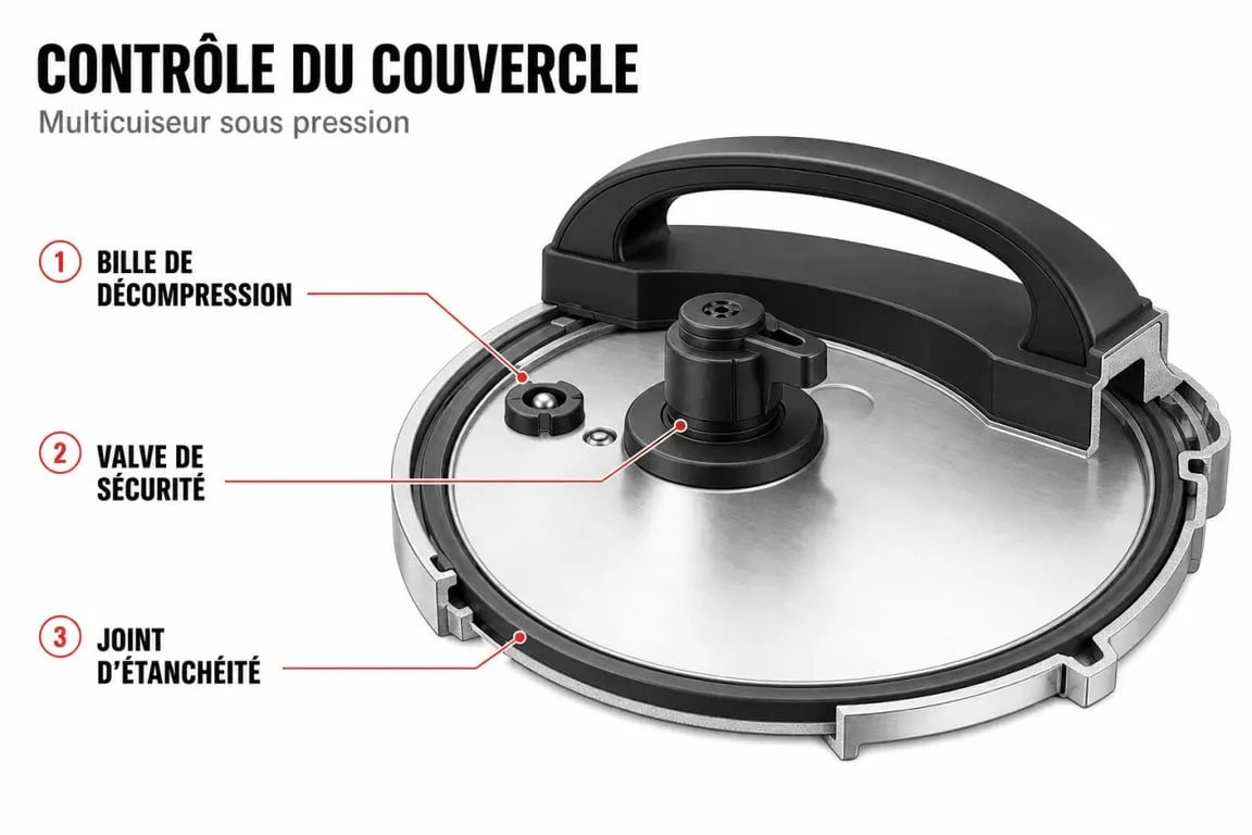 Schéma technique des composants du Cookeo pour résoudre un problème de cuisson sous pression