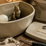 Fuite flotteur wc : mécanisme de réservoir avec dépôts de calcaire