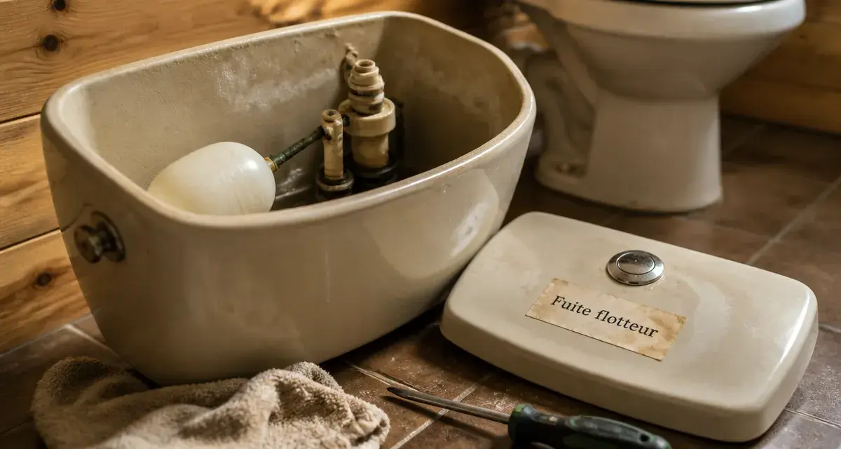 Fuite flotteur wc : mécanisme de réservoir avec dépôts de calcaire