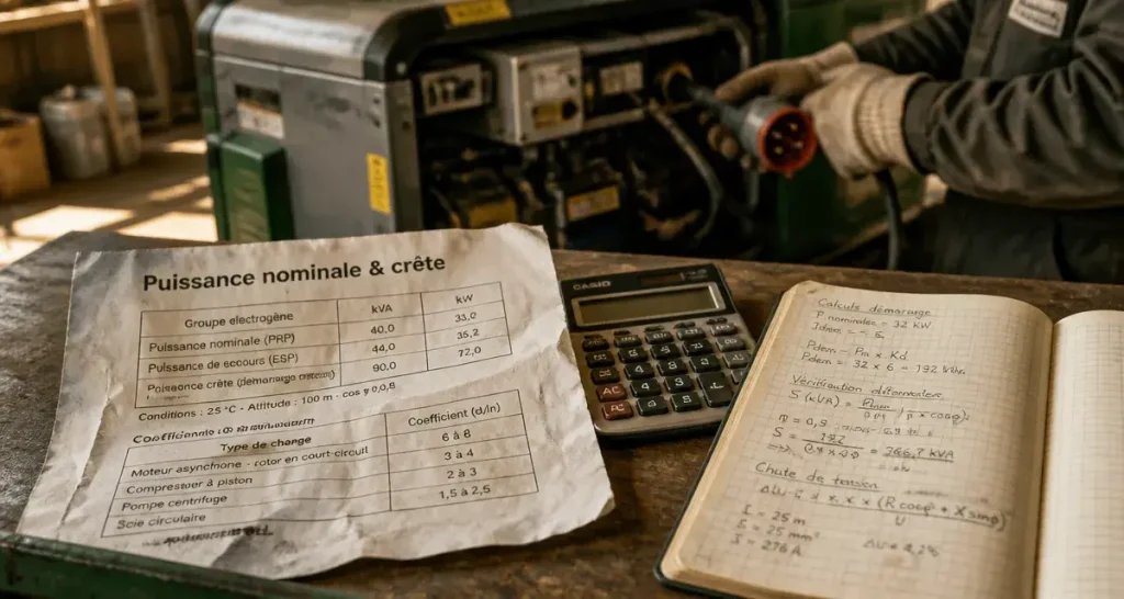 Calcul groupe electrogene puissance pour éviter la panne