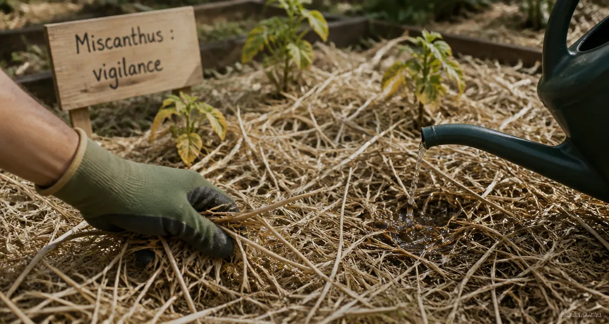 Miscanthus inconvénient : paillis humide du jardin