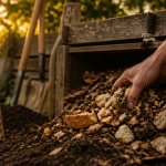 pain composteur enfoui sous feuilles au jardin