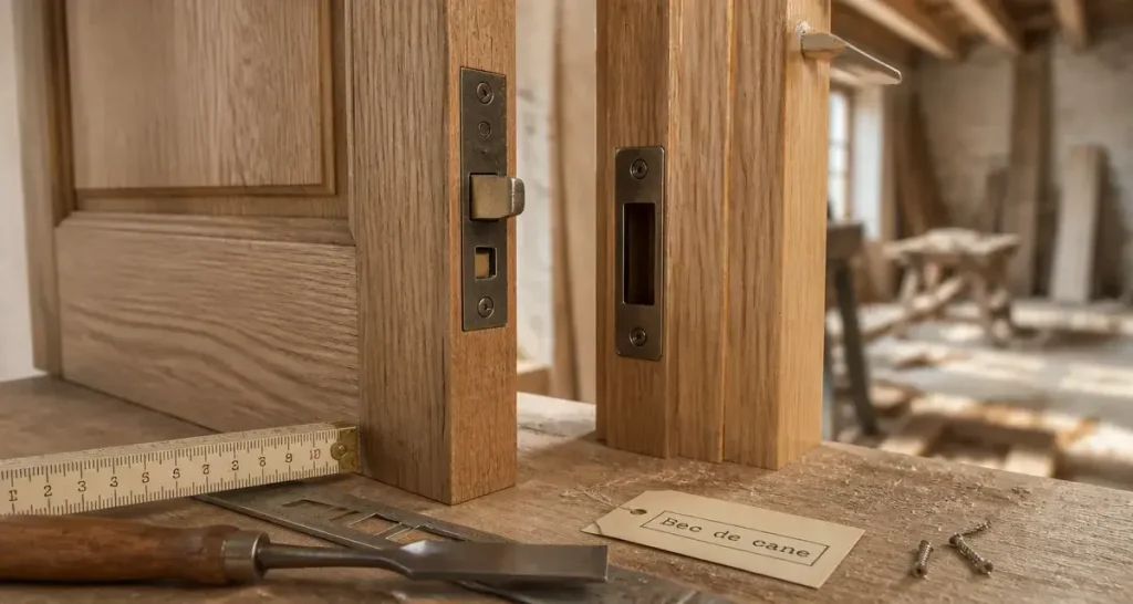 Serrure bec de cane et pose sur porte intérieure en bois