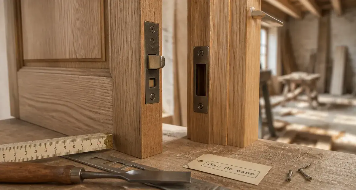 Serrure bec de cane et pose sur porte intérieure en bois