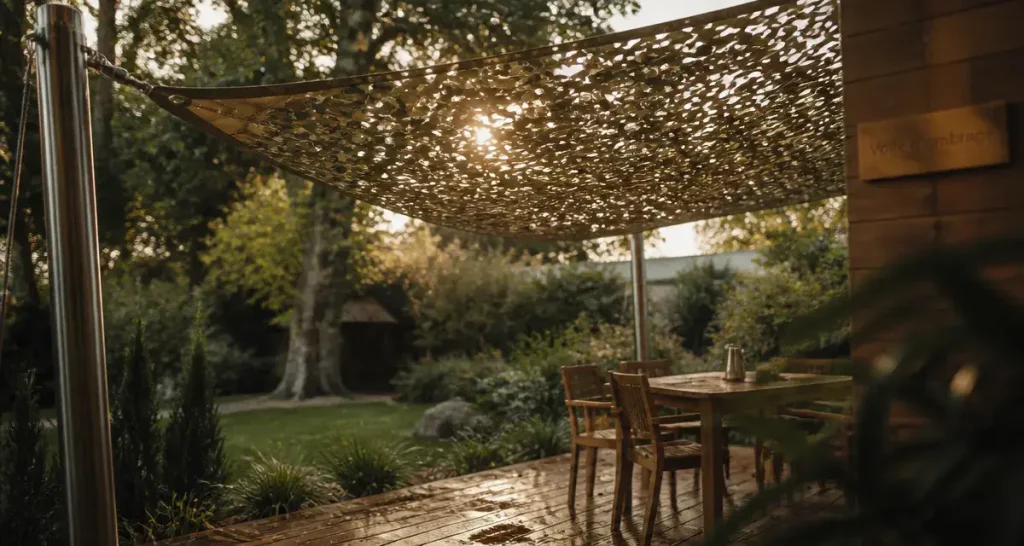 Voile d'ombrage camouflage tendue pour protéger du soleil