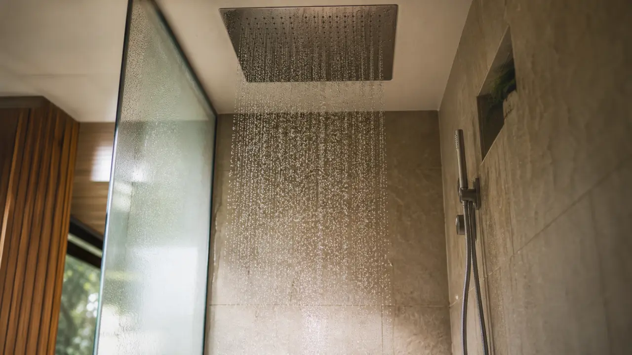 Ciel de pluie encastrable dans une salle de bain contemporaine