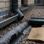 Drainage eau de pluie gouttière : tuyau vers tranchée drainante et fondations protégées