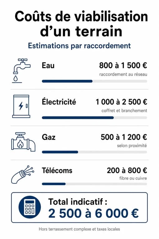 Estimation des coûts de viabilisation d'un terrain : eau, électricité, gaz et télécoms