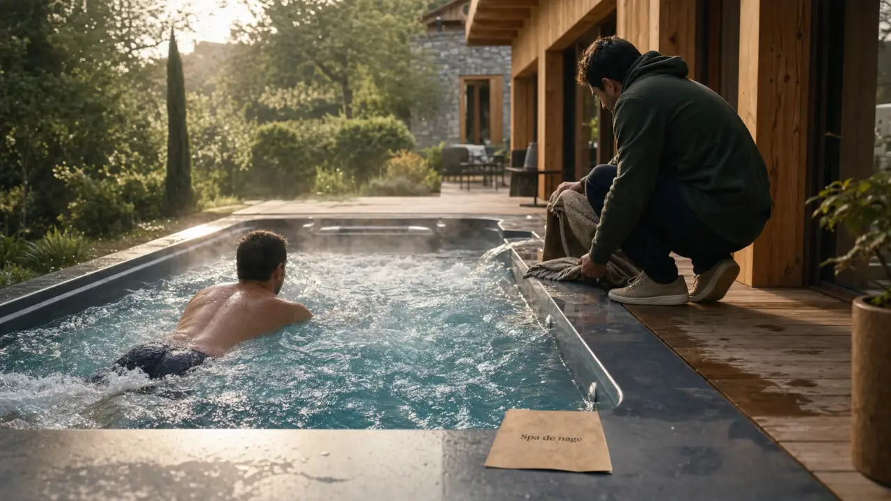 Spa de nage inconvénient, nage à contre-courant sur terrasse