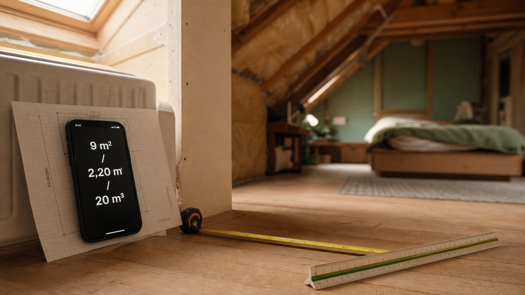Taille minimum d une chambre : 9 m², 2,20 m, 20 m³, mesure pièce mansardée