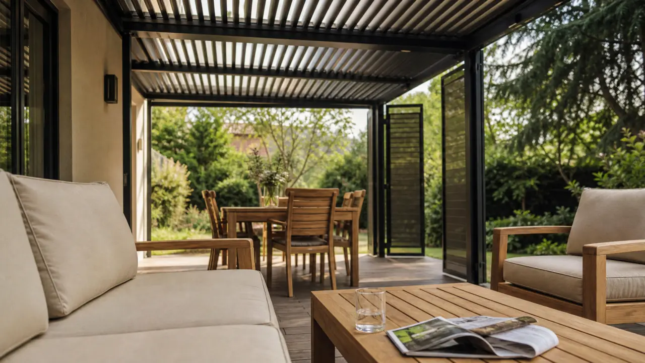 Terrasse couverte maison avec pergola aluminium moderne