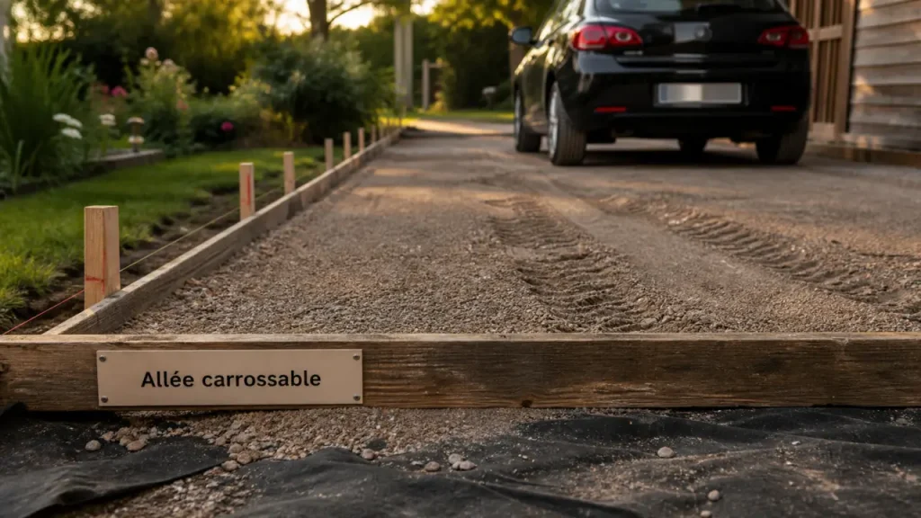 Allée carrossable pas cher : le gravier tient 15 ans si le sol est bien préparé