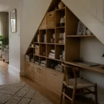 Aménagement sous escalier ouvert : rangement et bureau pour gagner de la place