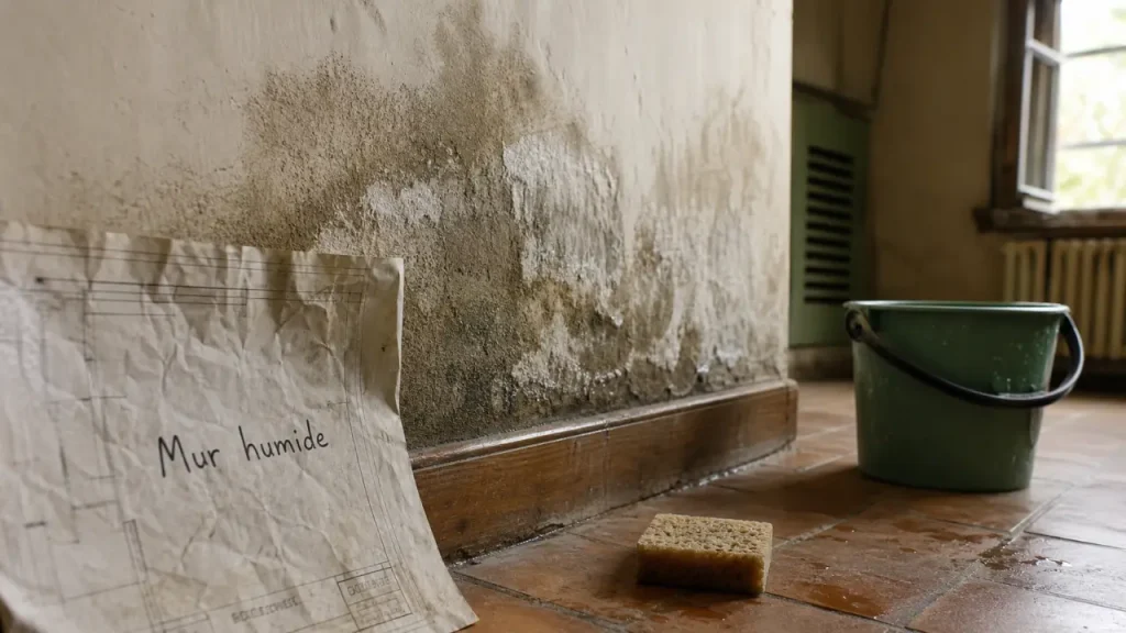 Mur humide avant rénovation : salpêtre, cloques et remontées capillaires