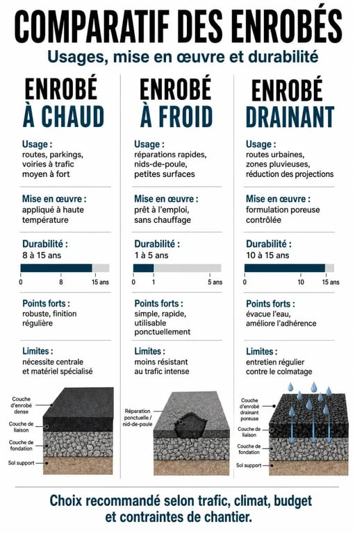 Comparatif des types d'enrobé et prix au m2