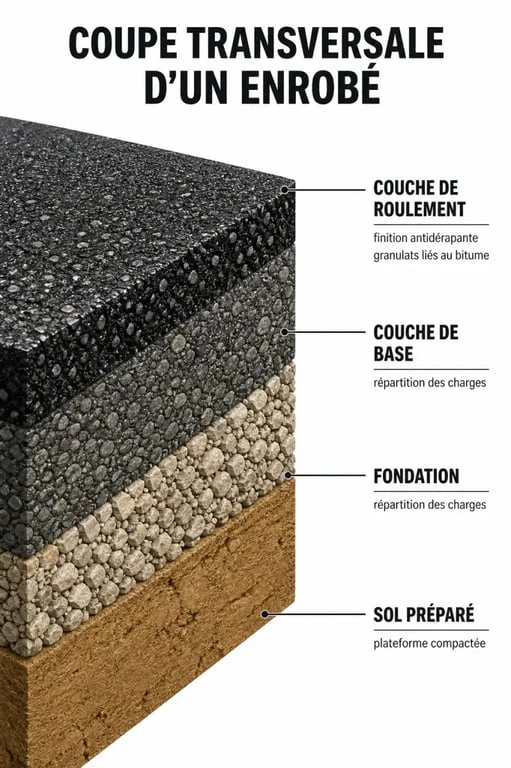 Schéma de la composition d'un enrobé au m2 pour une allée
