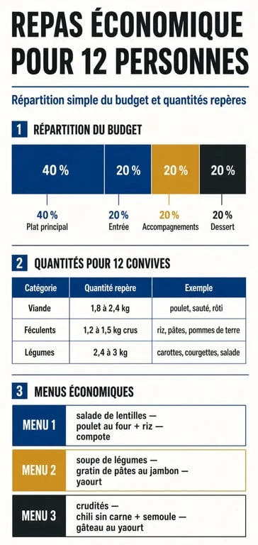Repas pas cher pour 12 personnes : répartition du budget et quantités conseillées