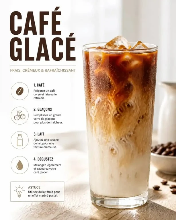 Recette de café glacé maison rafraîchissant dans un verre avec des glaçons