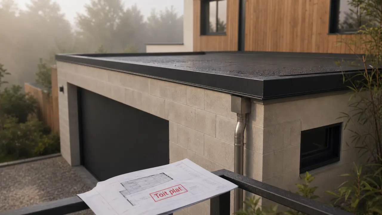 Détail étanchéité garage toit plat et pente 2 à 5 degrés