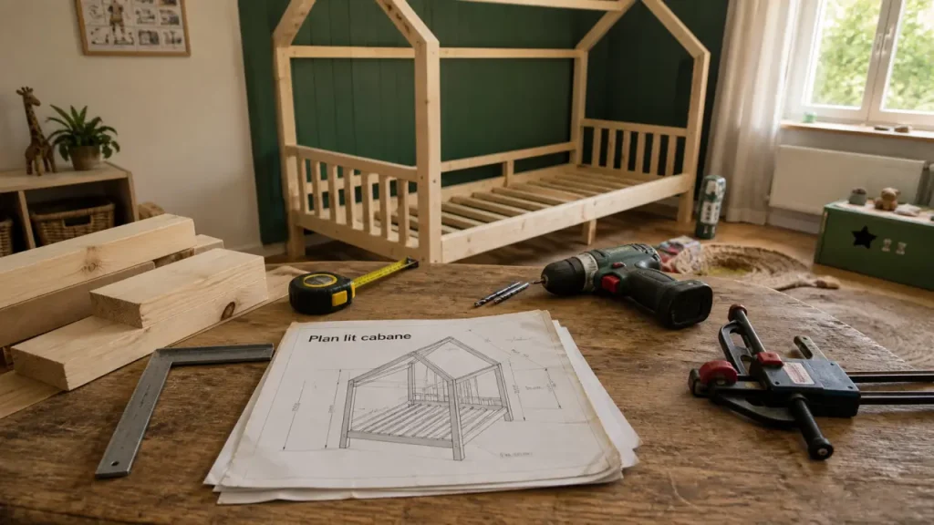 Plan de lit cabane 90×190, barrières et vis traversantes : les repères à respecter