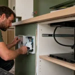 Prise plaque de cuisson 32A avec sortie de câble près du plan de travail