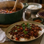 Repas pas cher pour 12 personnes : chili simple servi en cocotte