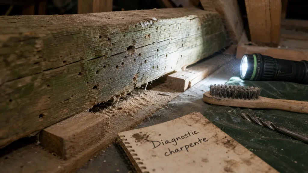 Traitement charpente bois : signes d’attaque, méthodes et prix au m²