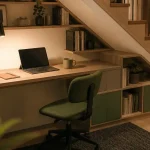 Aménagement bureau sous escalier : coin télétravail bois