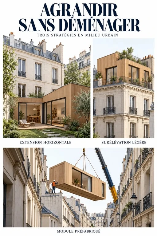 Construction extension maison ossature bois Paris : extension au sol, surélévation et préfabrication en milieu urbain