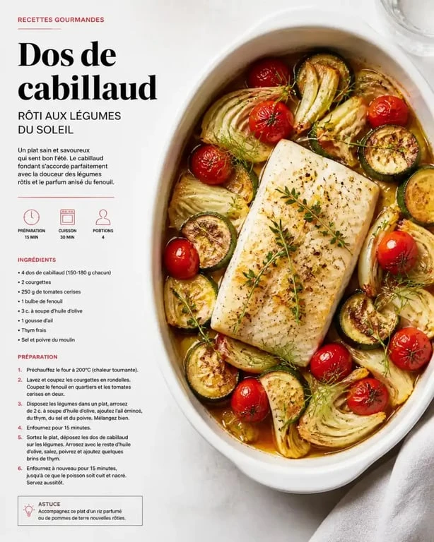 Dos de cabillaud et légumes du soleil, une idée de quel légume avec le poisson pour un repas équilibré