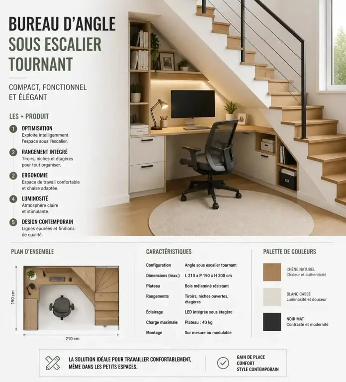 Bureau d'angle sous escalier optimisé pour le télétravail
