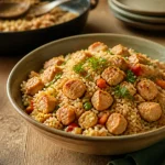 Que manger avec du riz : bol riz sauté poulet et légumes, sauces