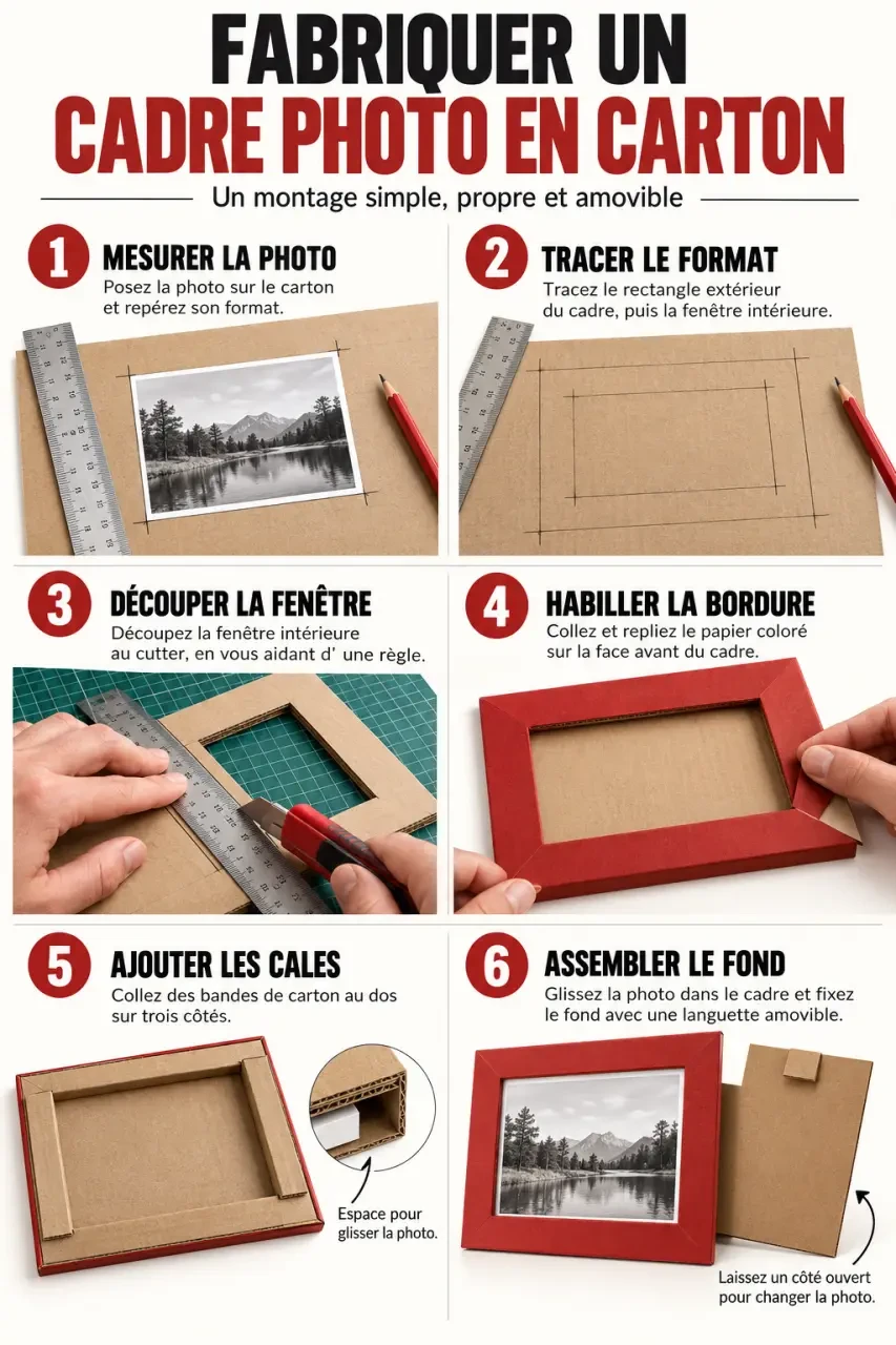 Cadre photo fabriquer : étapes de réalisation en carton, de la mesure à l’assemblage