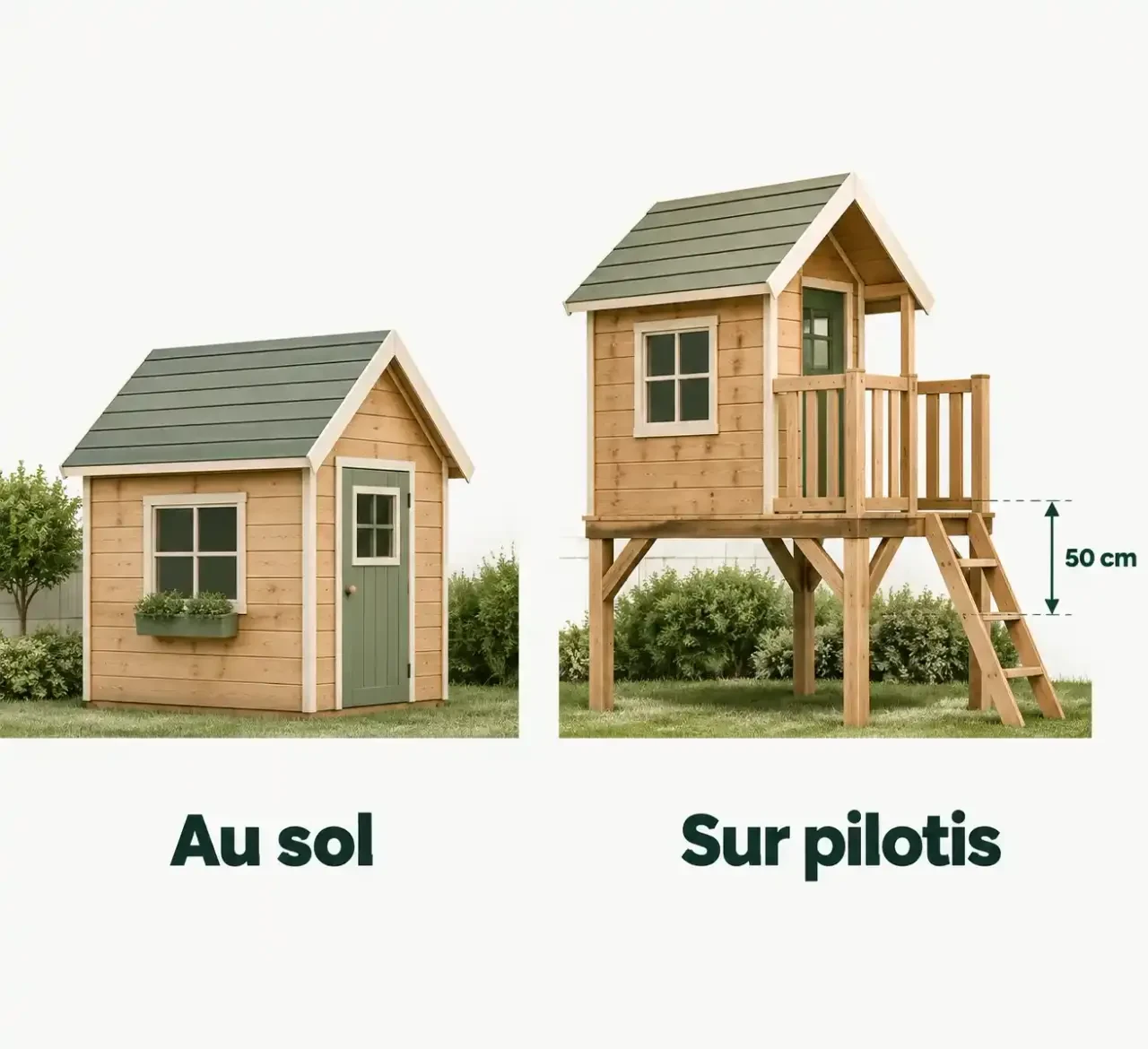 Maison en bois enfant : comparaison entre maisonnette au sol et cabane sur pilotis