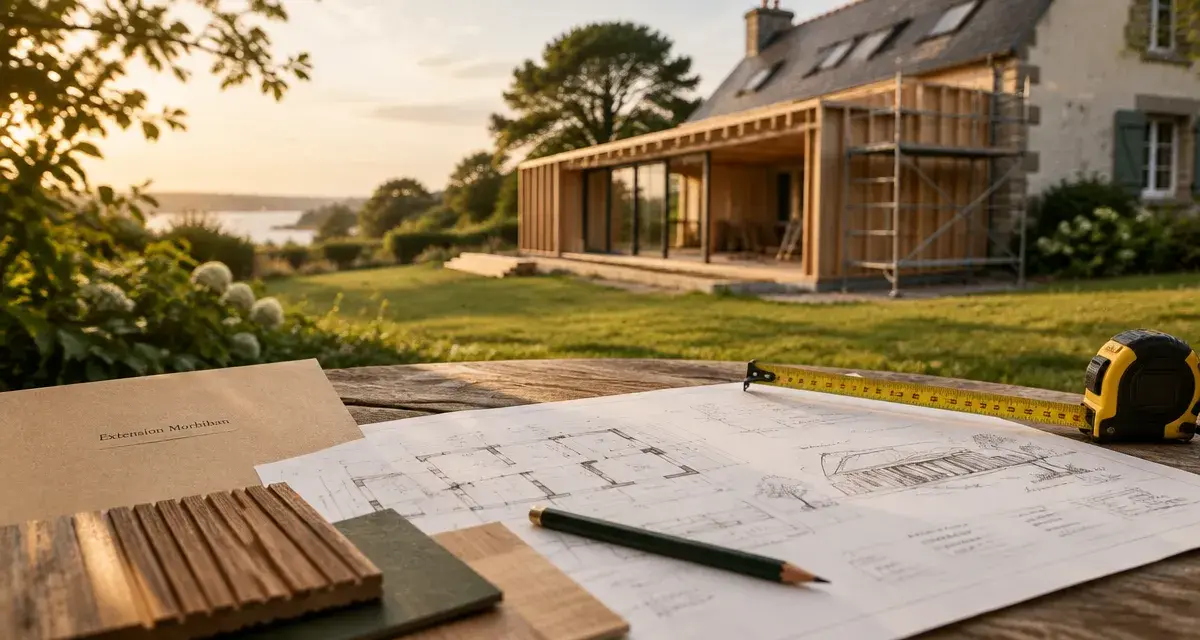 Extension maison 56 : pièce supplémentaire sans déménager, extension en ossature bois en Bretagne